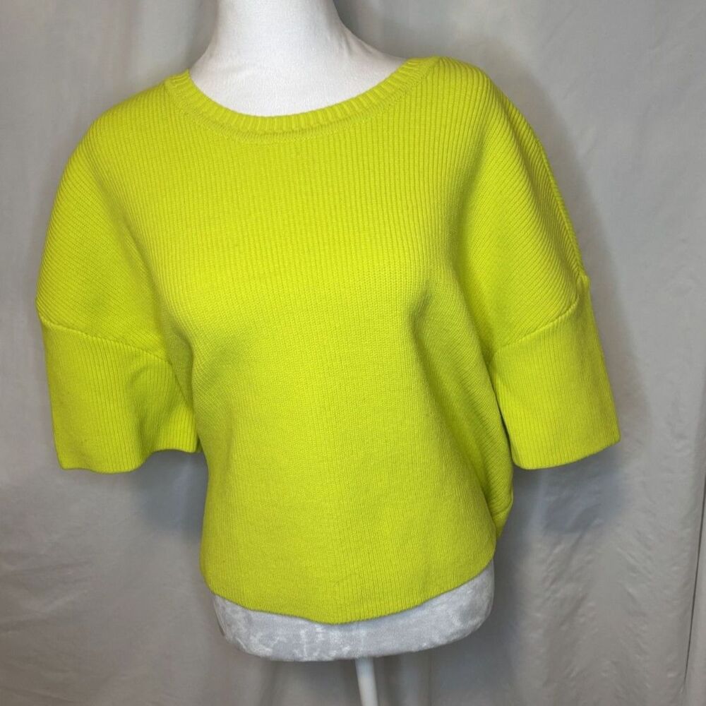 Express Neon Green Crew Neck Short Sleeve Boxy Sweater Womens Stylish